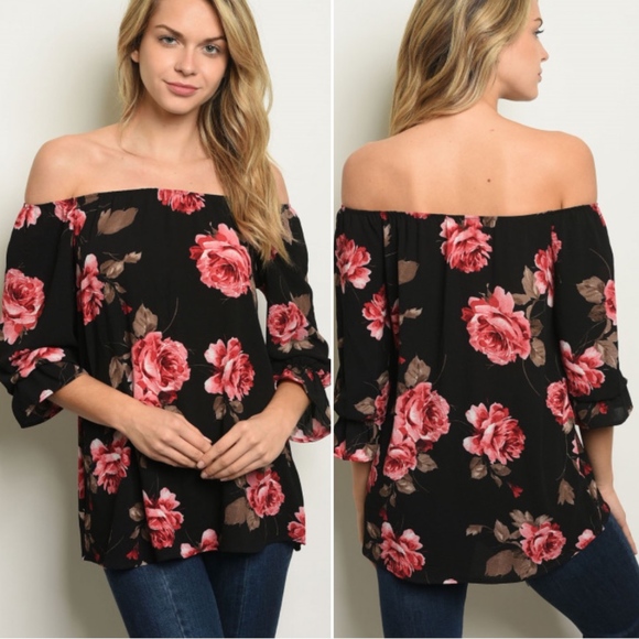 GIRLY & FLIRTY OFF SHOULDER ROSE FLORAL TOP - Picture 2 of 4